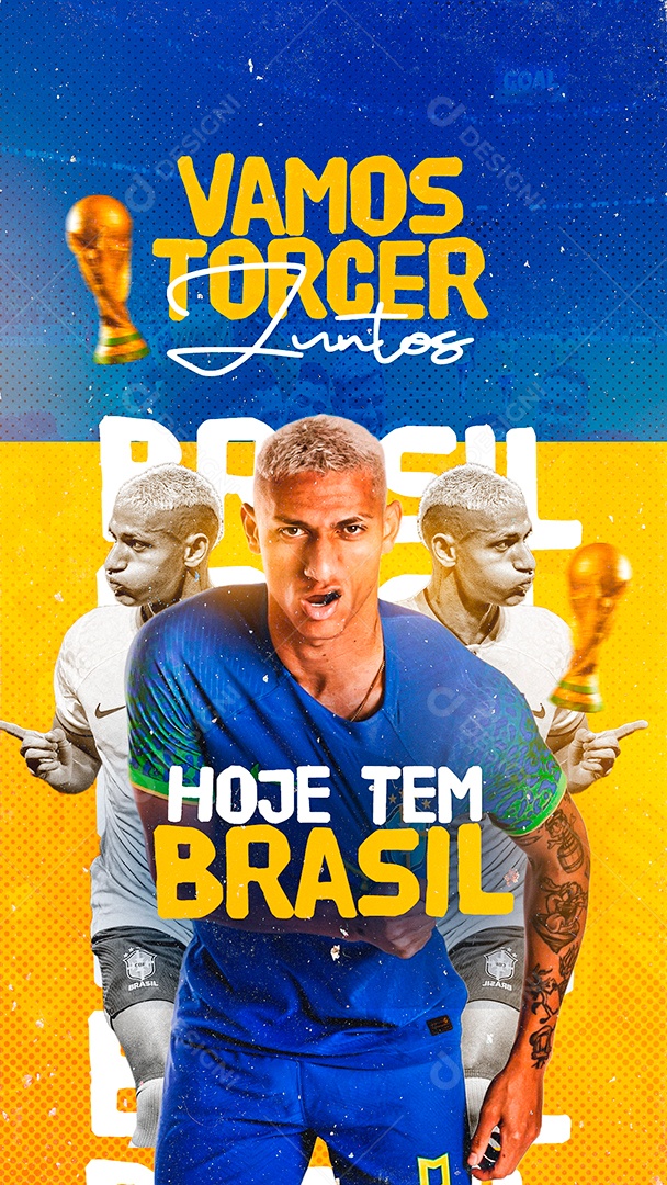 Vamos Torcer Juntos Hoje Tem Brasil Stories PSD Editável