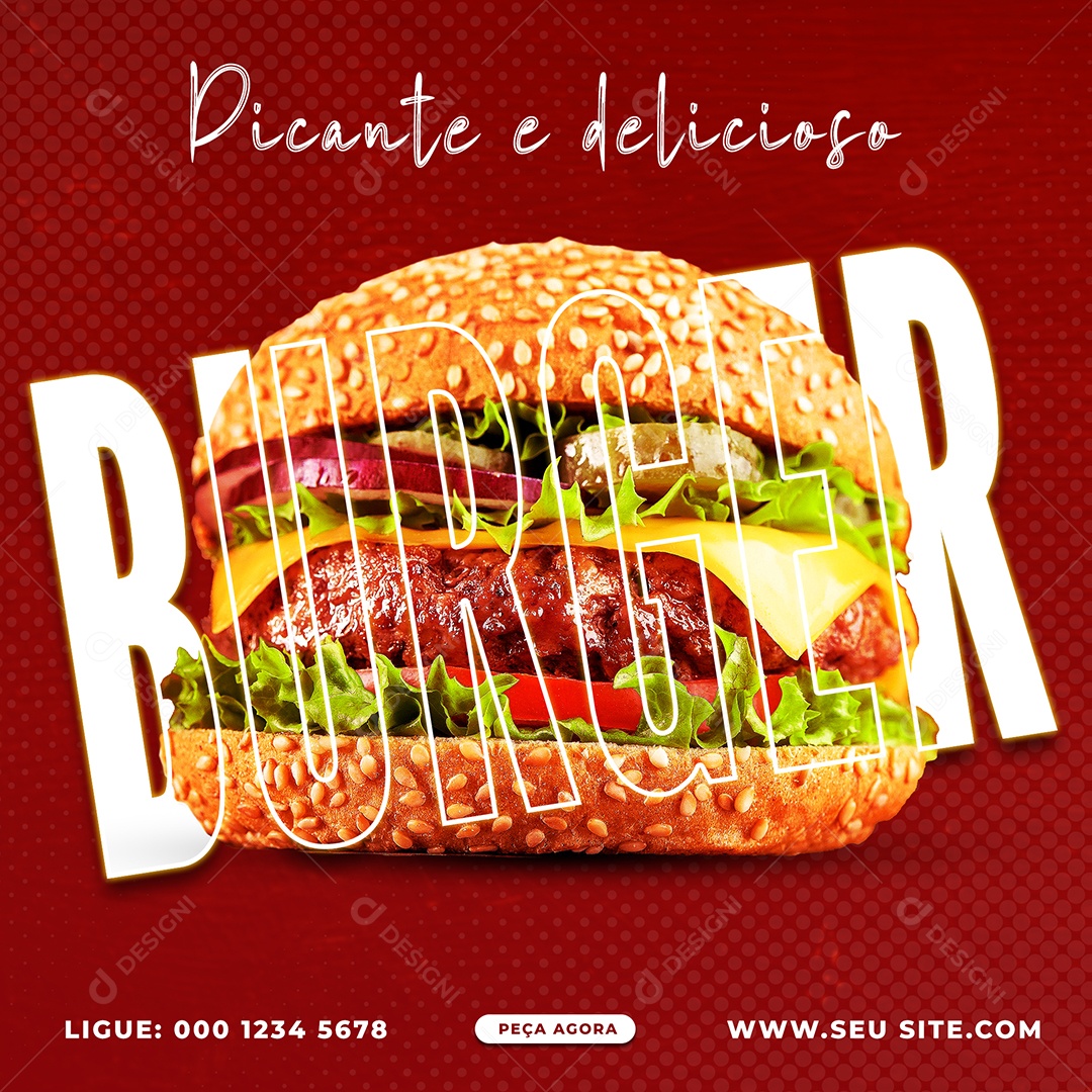 Picante e Delicioso Burger Hamburgueria Social Media PSD Editável