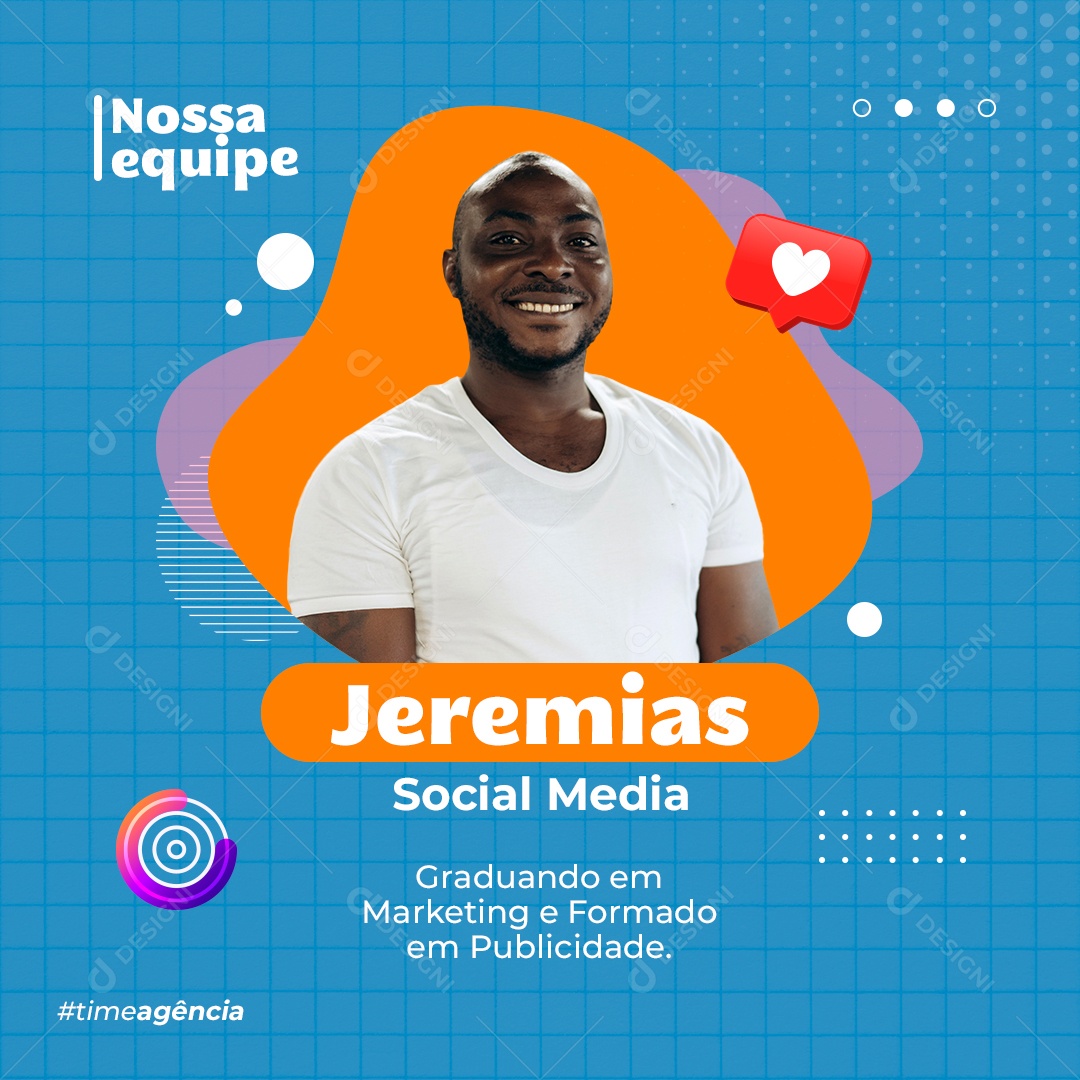 Nossa Equipe Jeremias Graduado em Marketing e Formado em Publicidade Social Media PSD Editável