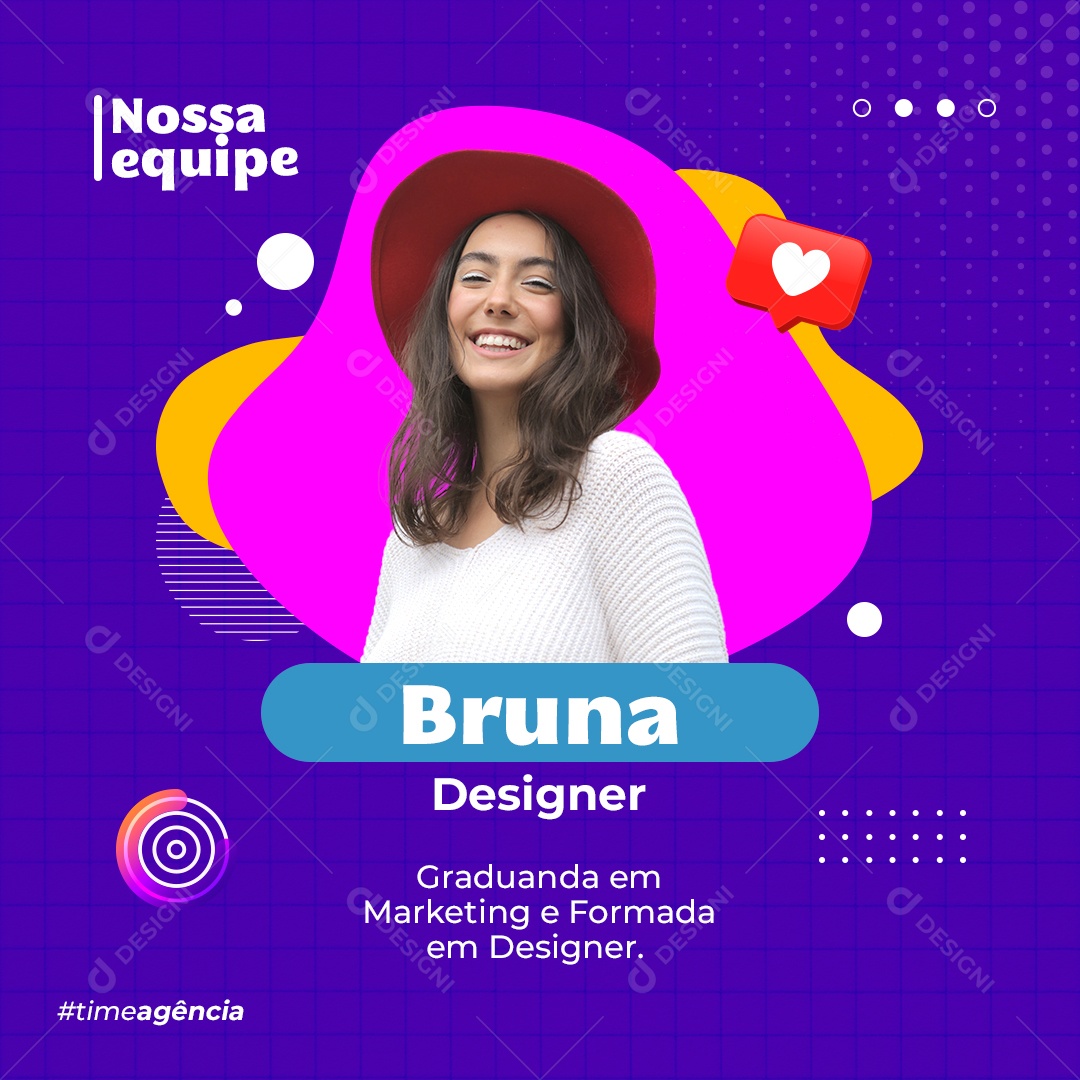 Nossa Equipe Bruna Designer Graduada em Marketing e Formada em Designer Social Media PSD Editável