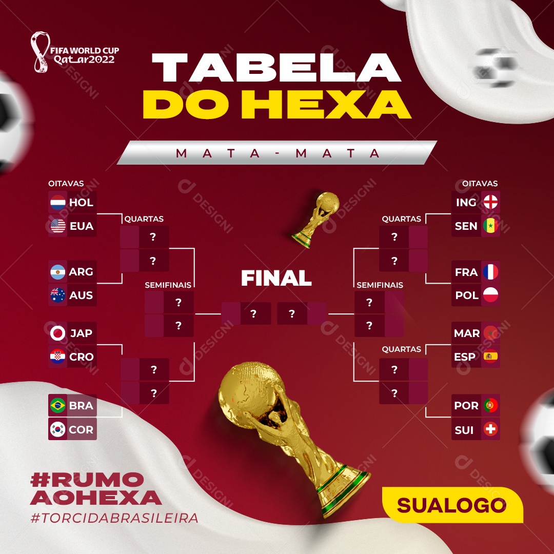 Copa do Mundo Tabela do Hexa Mata Mata Social Media PSD Editável
