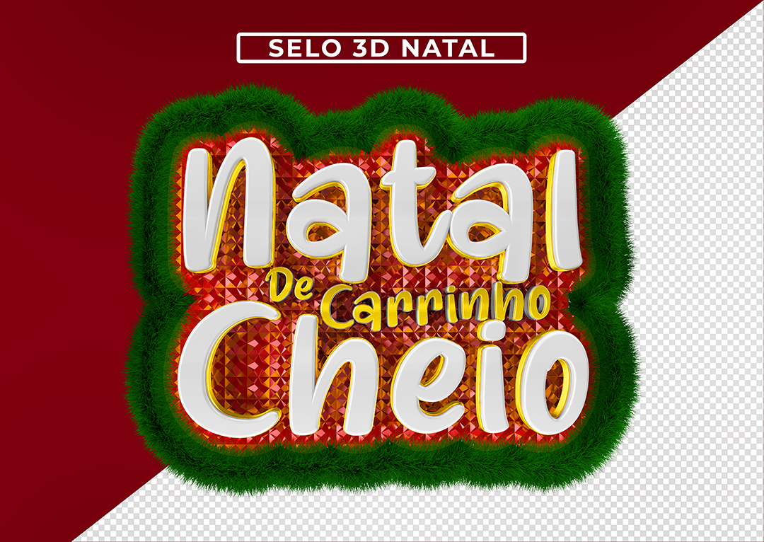 Selo 3D Natal de Carrinho Cheio PSD Editável