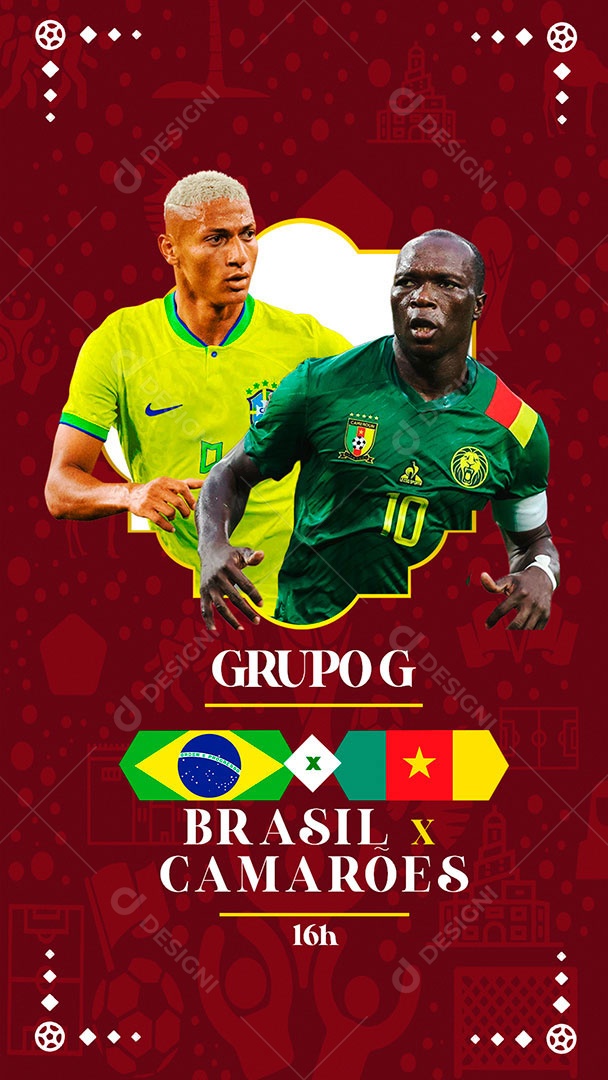 Copa do Qatar Brasil X Camarões Stories PSD Editável