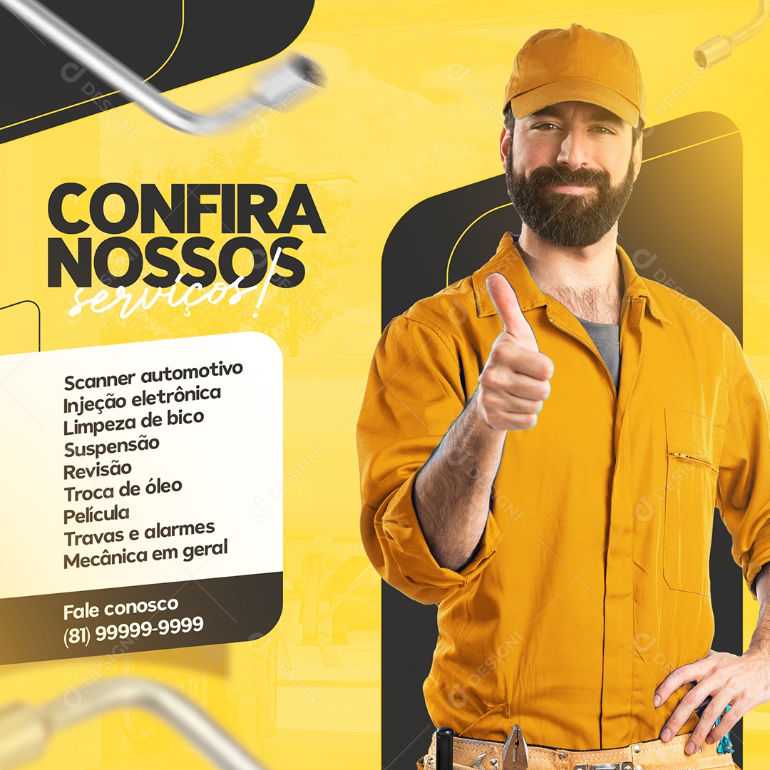 Confira Nossos Serviços Oficina Mecânica Social Media PSD Editável