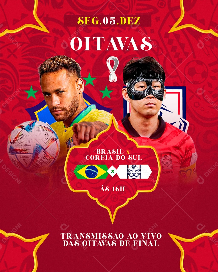 Post Oitavas de Final Brasil X Coreia Feed PSD Editável