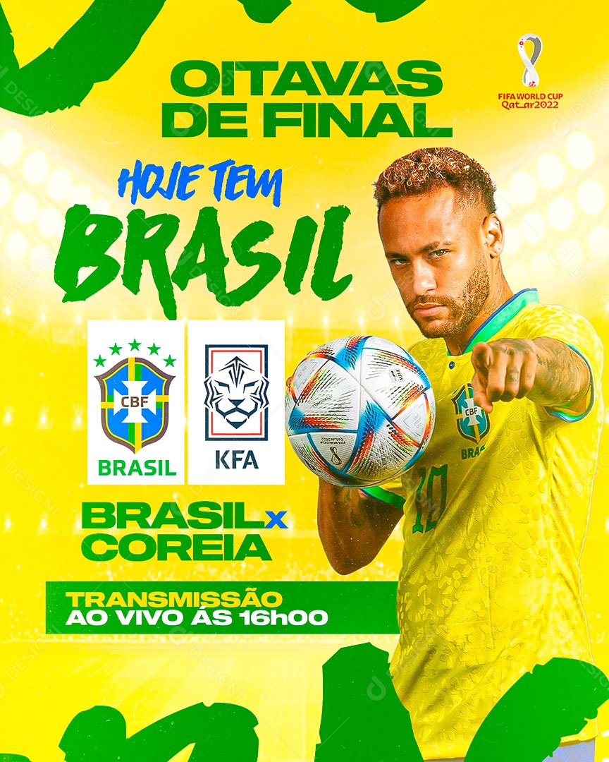 Post Oitavas de Final Brasil X Coreia Feed PSD Editável