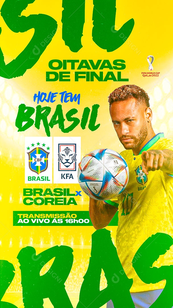 Post Oitavas de Final Brasil X Coreia Stories PSD Editável