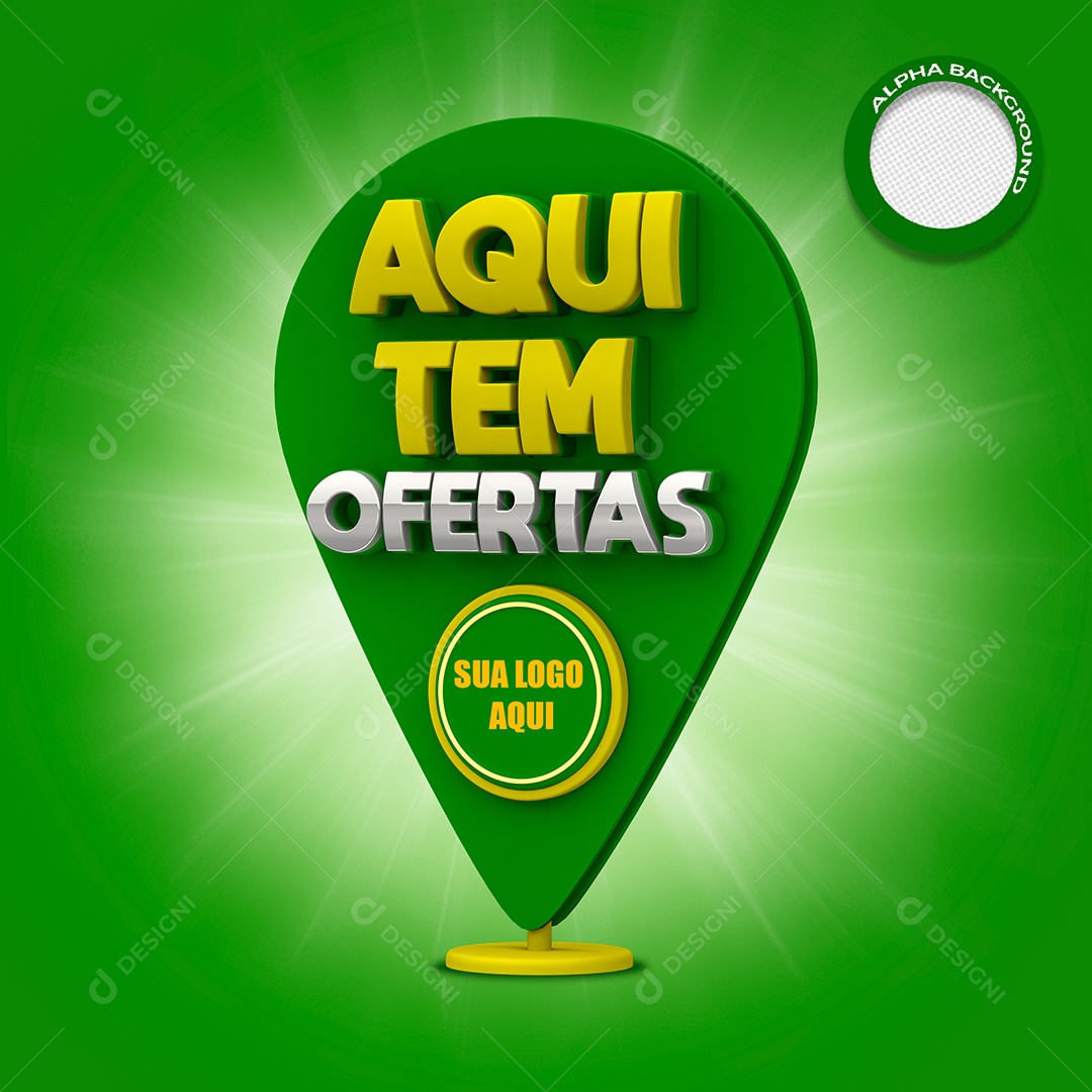 Aqui Tem Ofertas Selo 3D Composição PSD