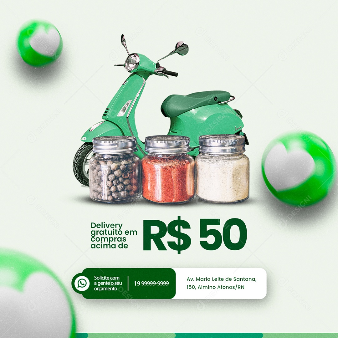 Delivery Gratuito em Compras Acima de 50,00 Loja de Ervas Social Media PSD Editável