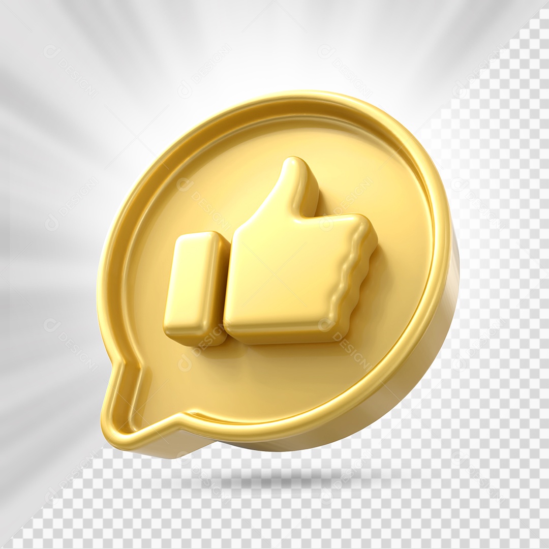 Like do Facebook Dourado Elemento 3D para Composição PSD