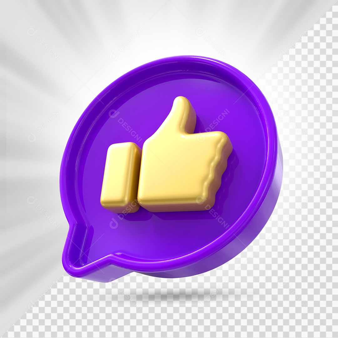Like do Facebook Dourado e Roxo Elemento 3D para Composição PSD