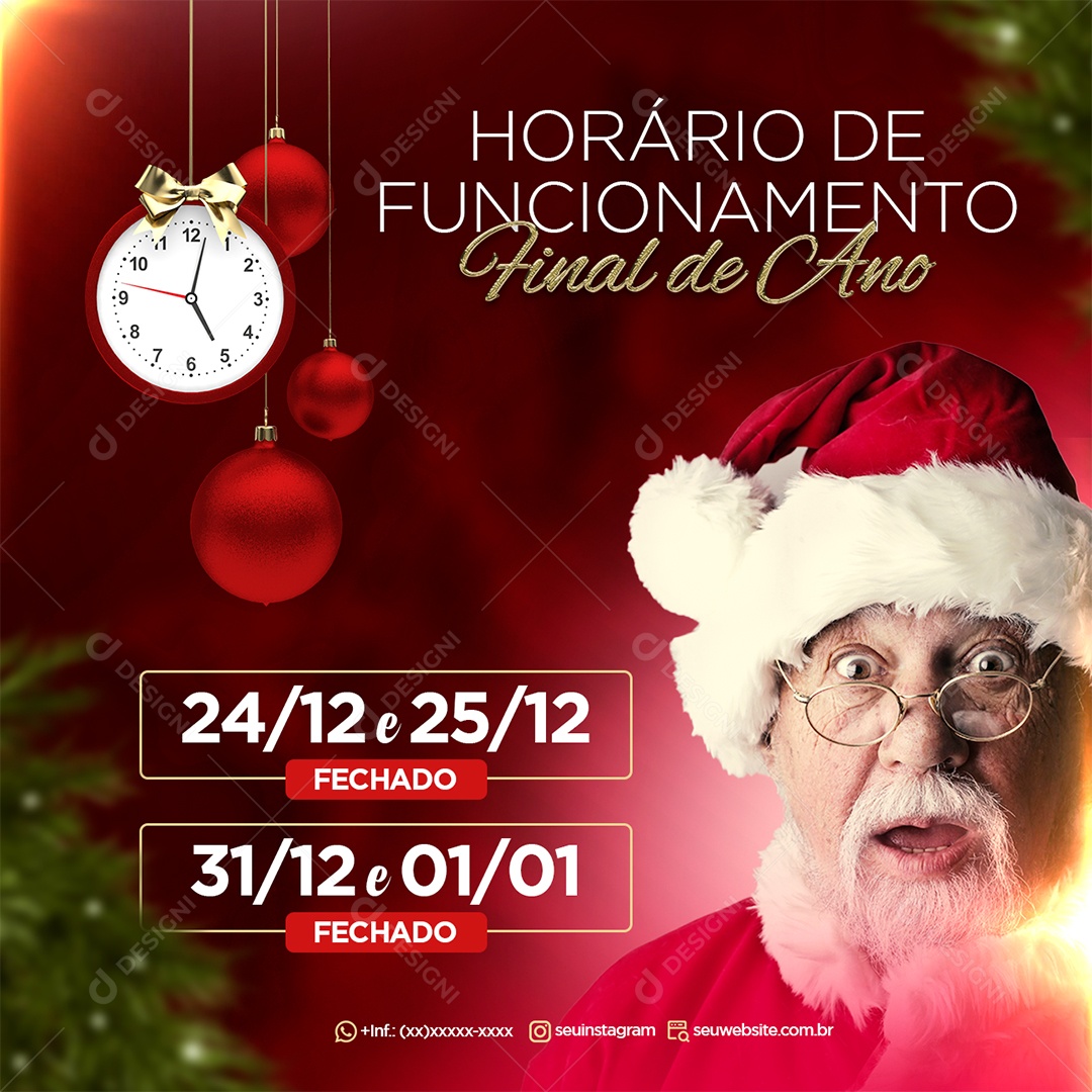 Social Media Horário de Atendimento Final de Ano PSD Editável