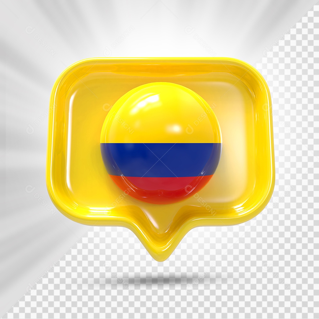 Ícone da Colômbia Elemento 3D Amarelo para Composição PSD