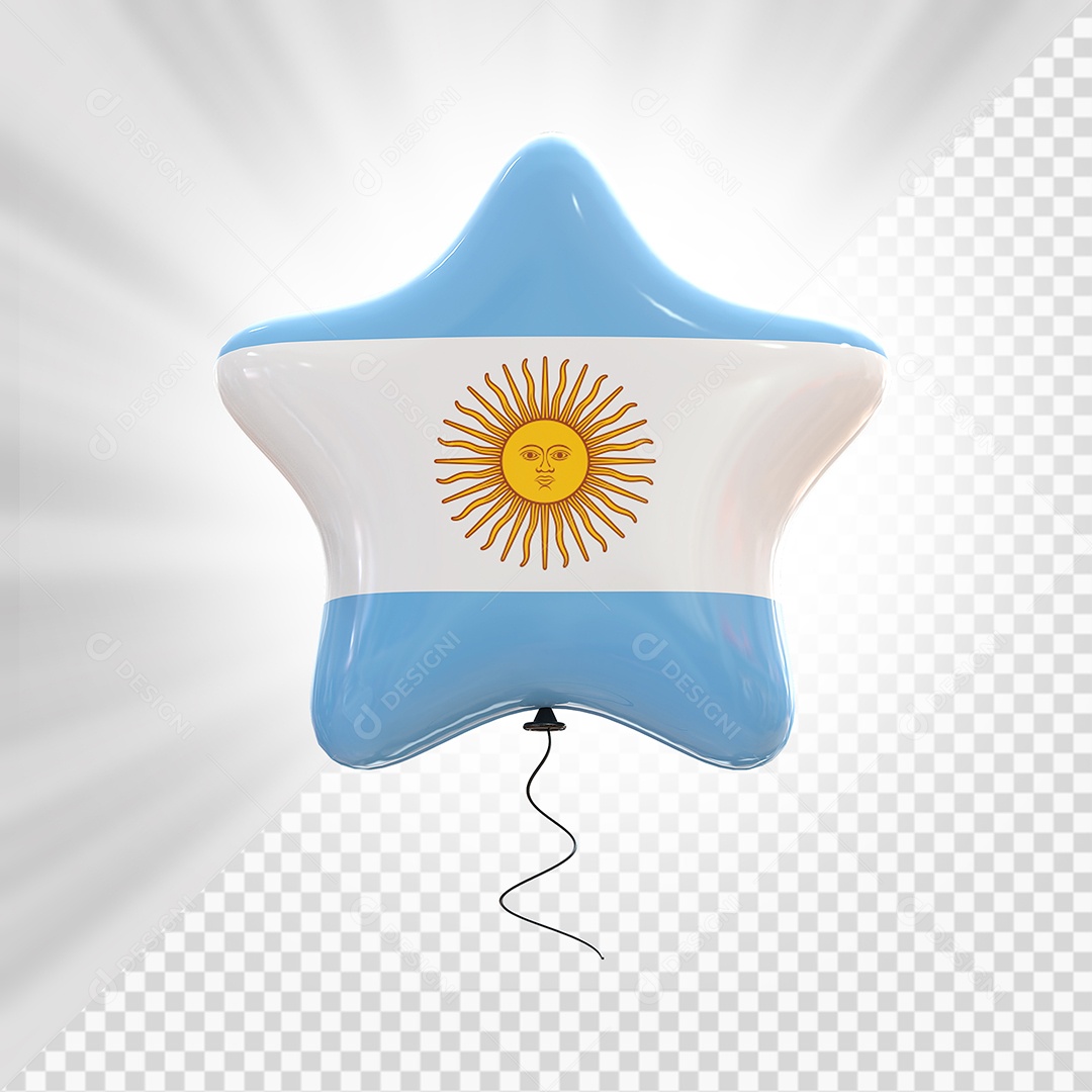Ícone da Argentina Elemento 3D Forma de Estrela para Composição PSD