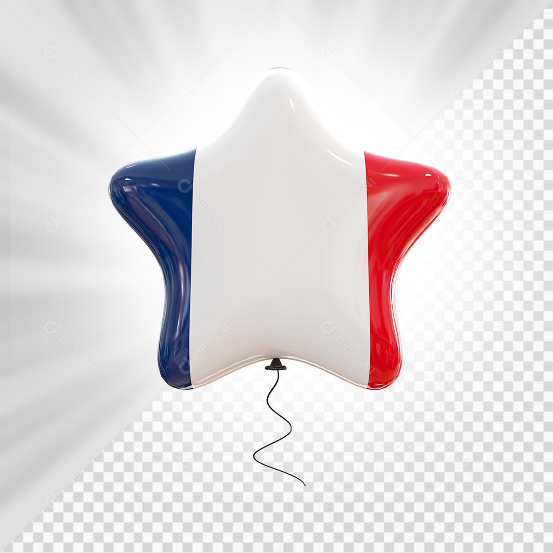 Ícone da França Elemento 3D Forma de Estrela para Composição PSD