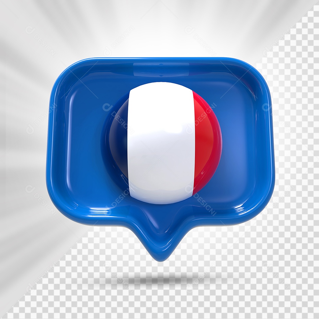 Ícone da França Elemento 3D Azul para Composição PSD