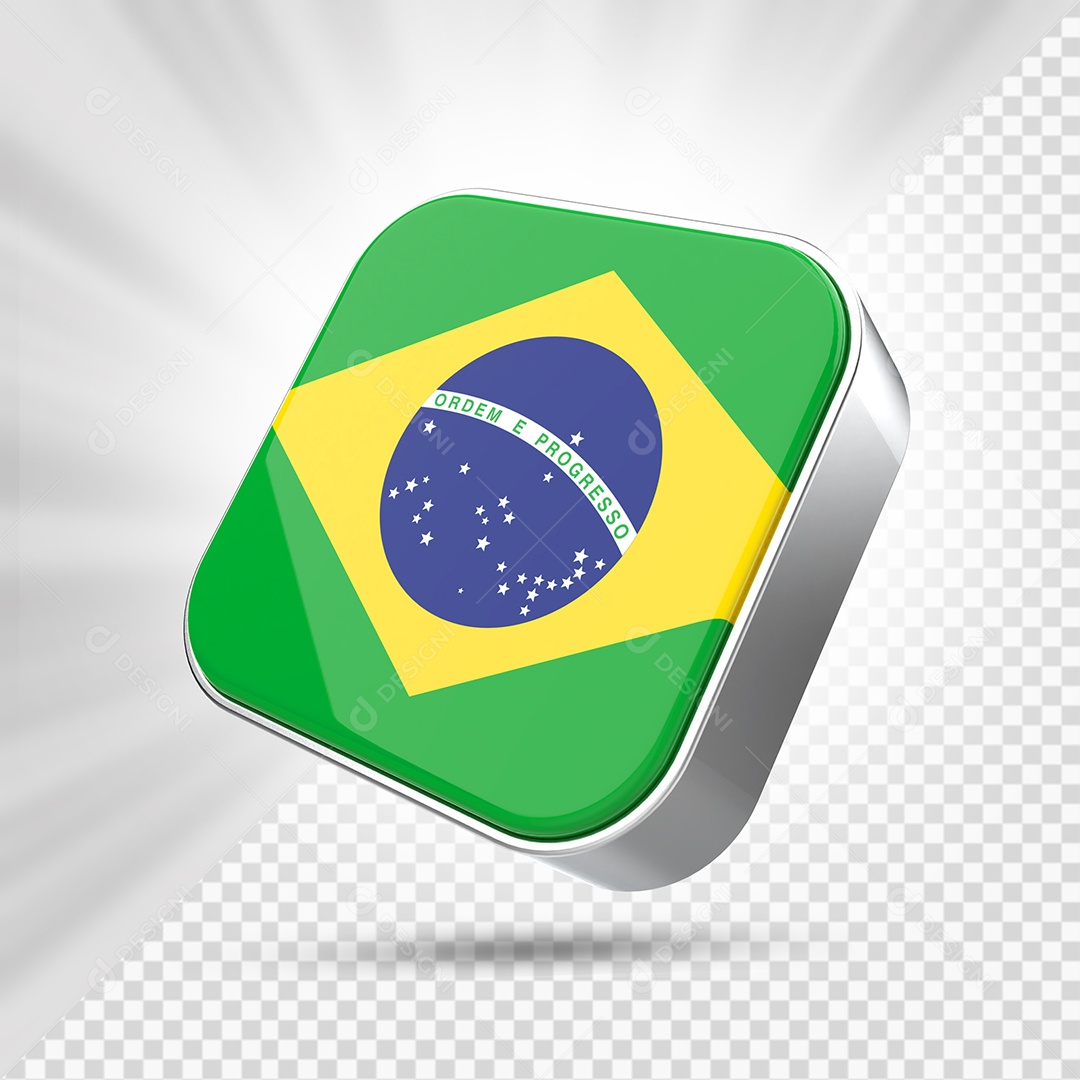 Ícone do Brasil Quadrado Elemento 3D para Composição PSD