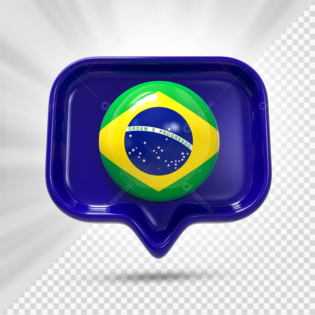 Ícone do Brasil Elemento 3D Azul Escuro para Composição PSD