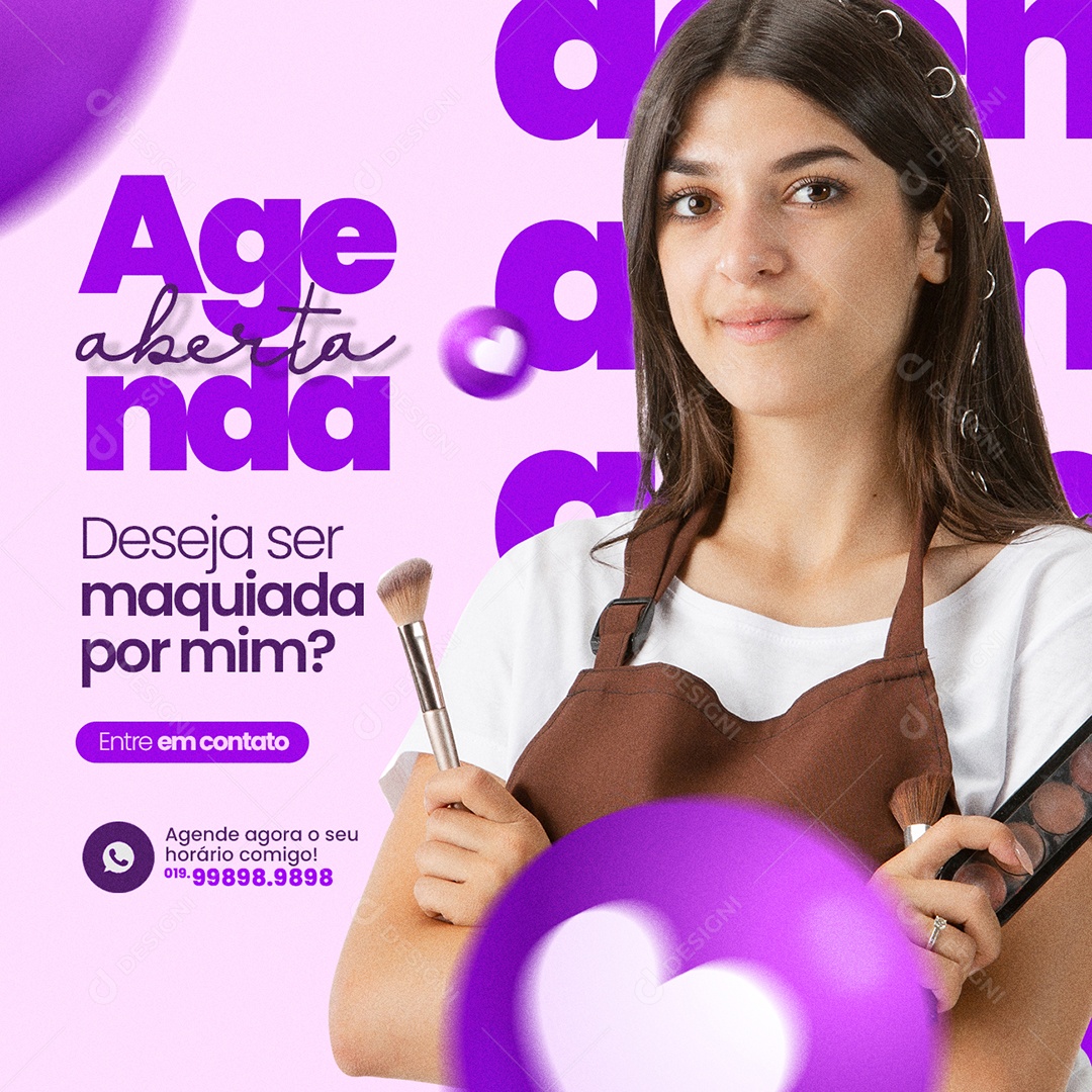 Agenda Aberta Deseja ser Maquiada por mim Maquiadora Social Media PSD Editável