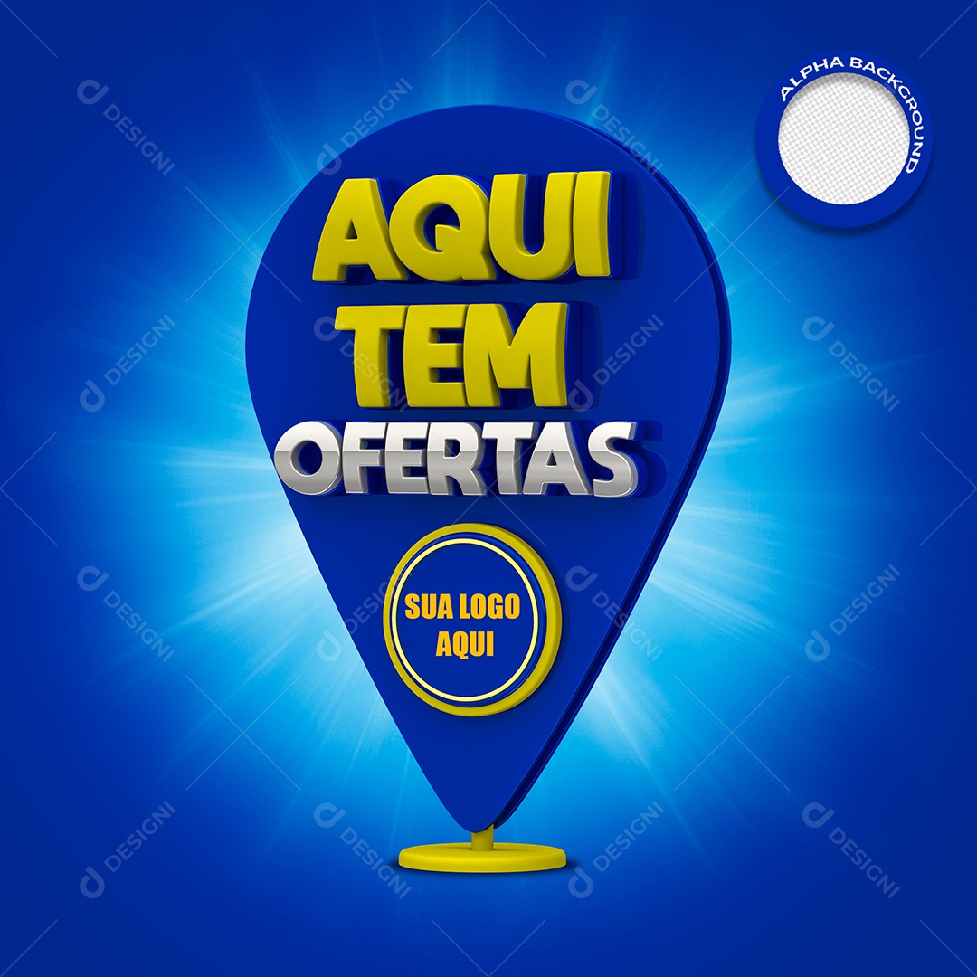 Aqui tem Ofertas Selo 3D Azul para Composição PSD