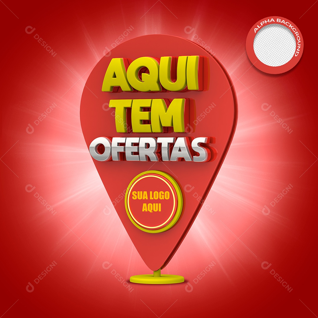 Aqui tem Ofertas Selo 3D Vermelho para Composição PSD