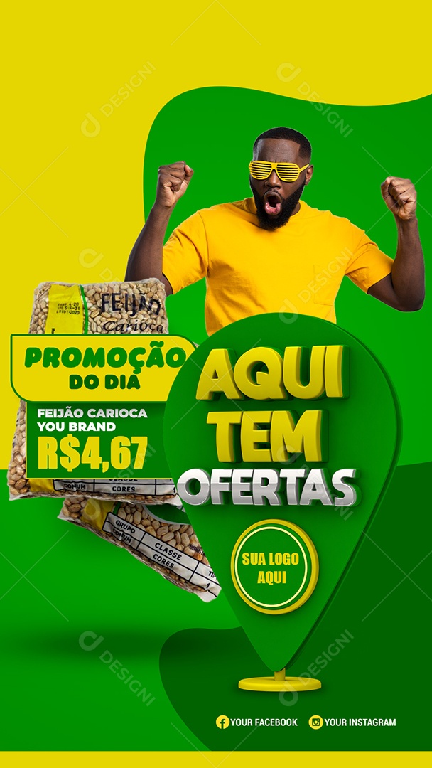 Story Promoção do Dia Aqui tem Ofertas Supermercado Social Media PSD Editável
