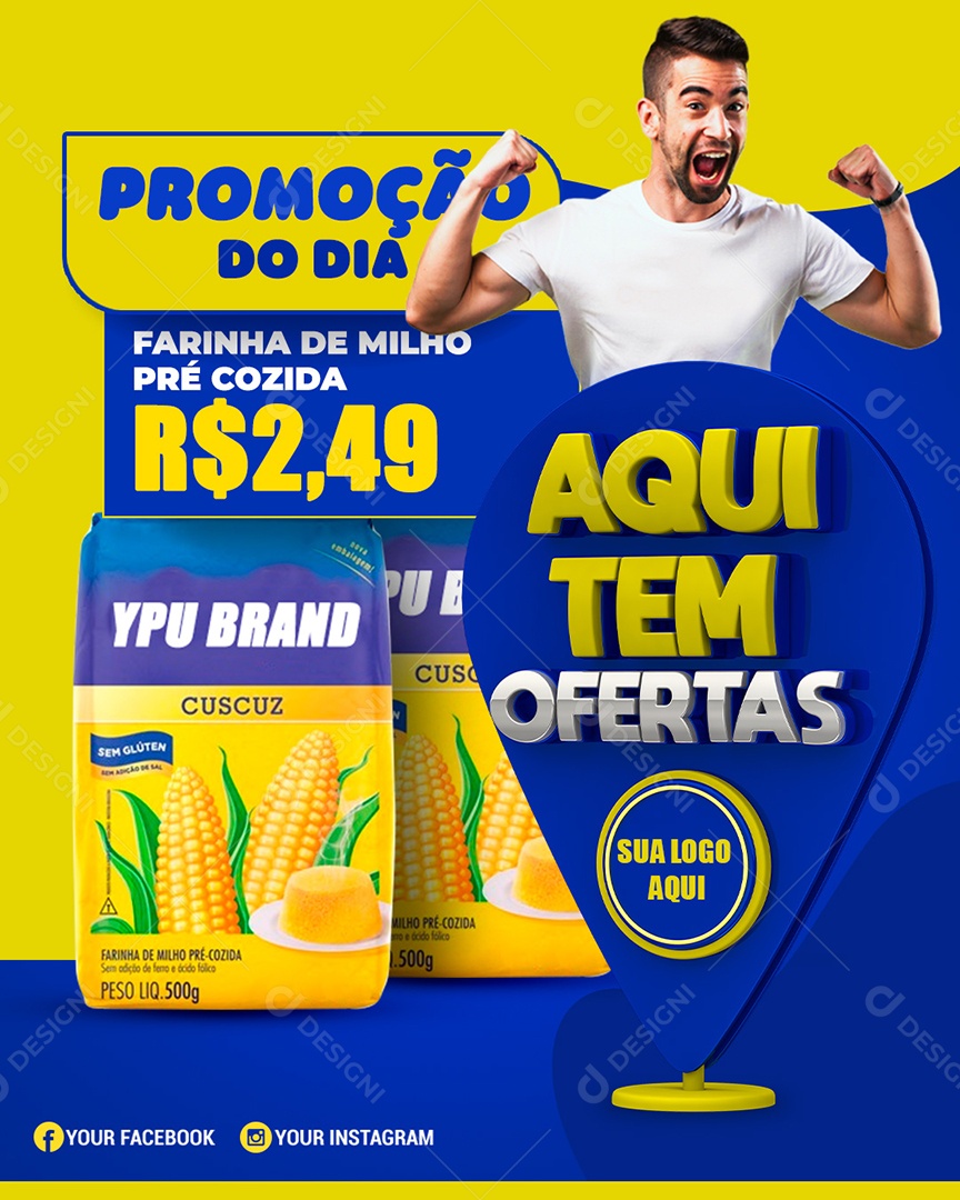 Promoção do Dia Aqui tem Ofertas Supermercado Social Media PSD Editável