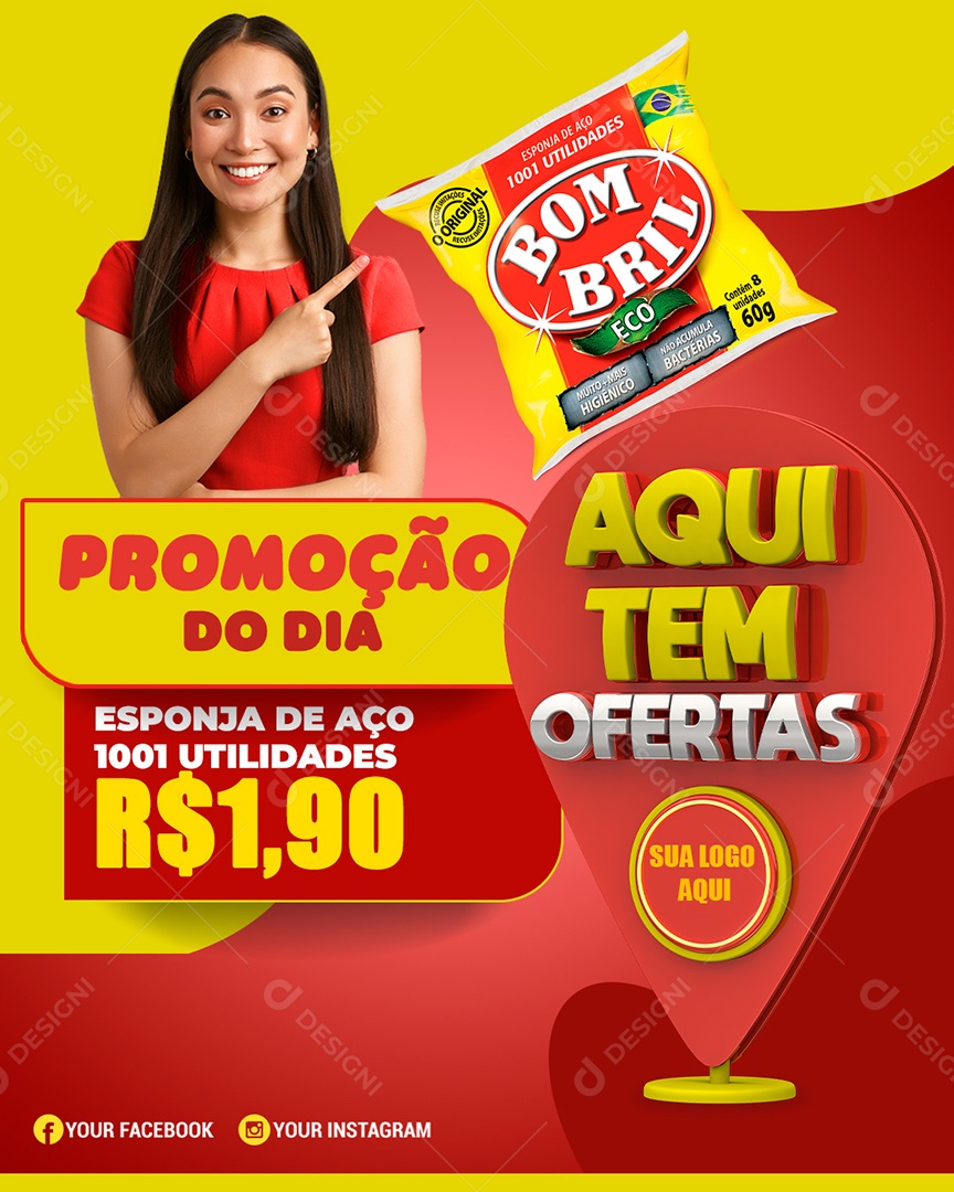 Promoção do Dia Aqui tem Ofertas Supermercado Social Media PSD Editável