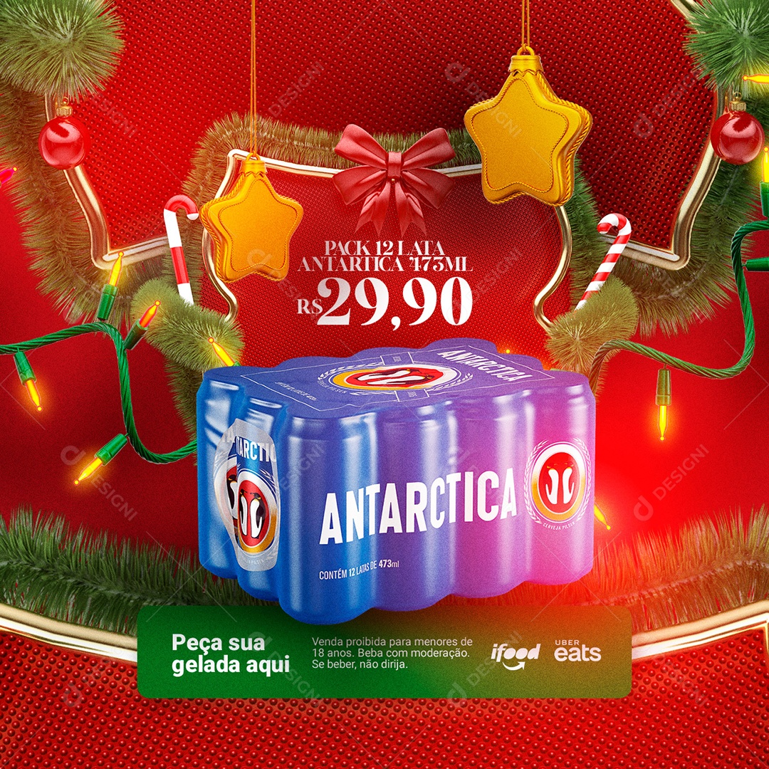 Pack 12 Lata Antarctica Feliz Natal Distribuidora Social Media PSD Editável