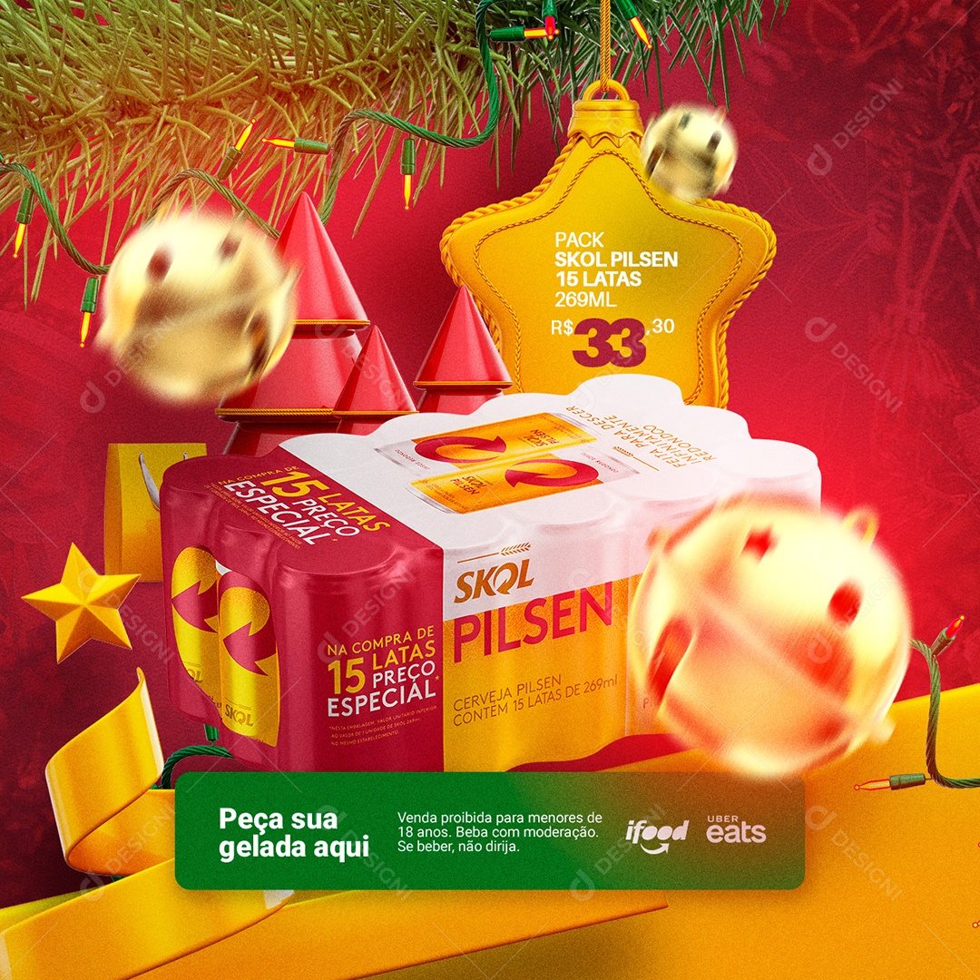 Pack Skol Pilsen 15 Latas Feliz Natal Social Media PSD Editável