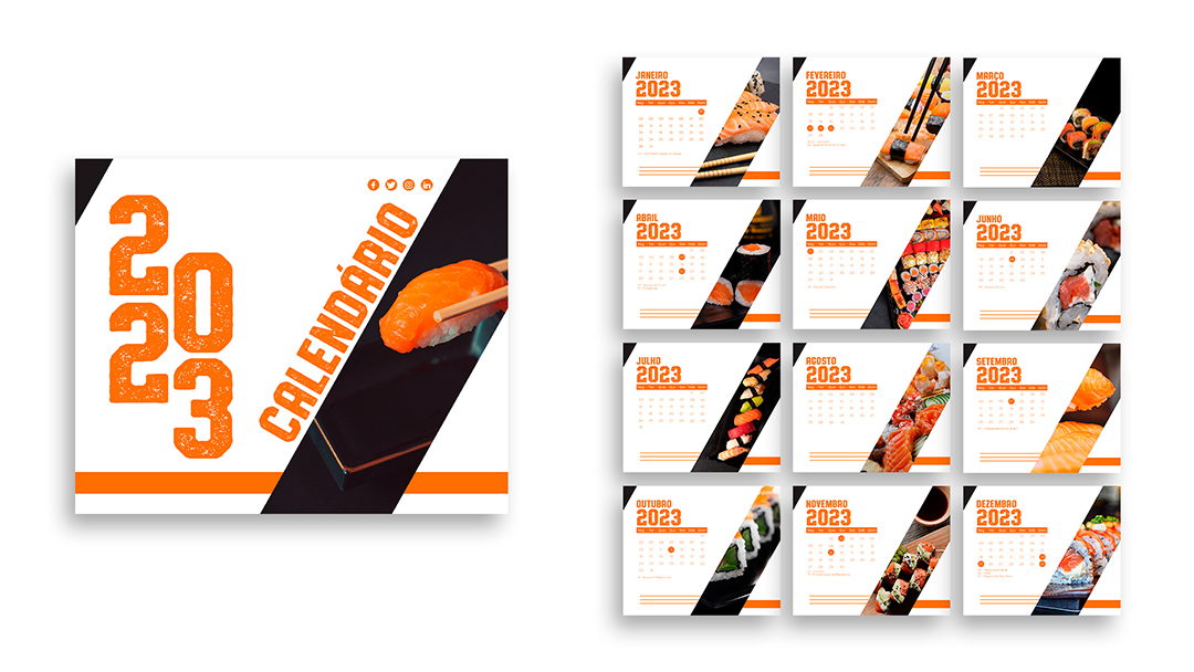 Modelo de Calendário Comida Japonesa 2023 PSD Editável