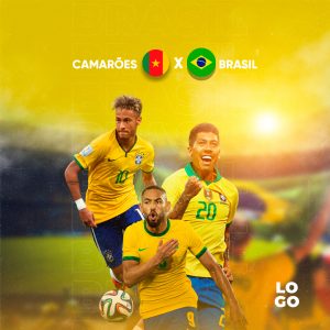 Post Brasil X Camarões Social Media PSD Editável