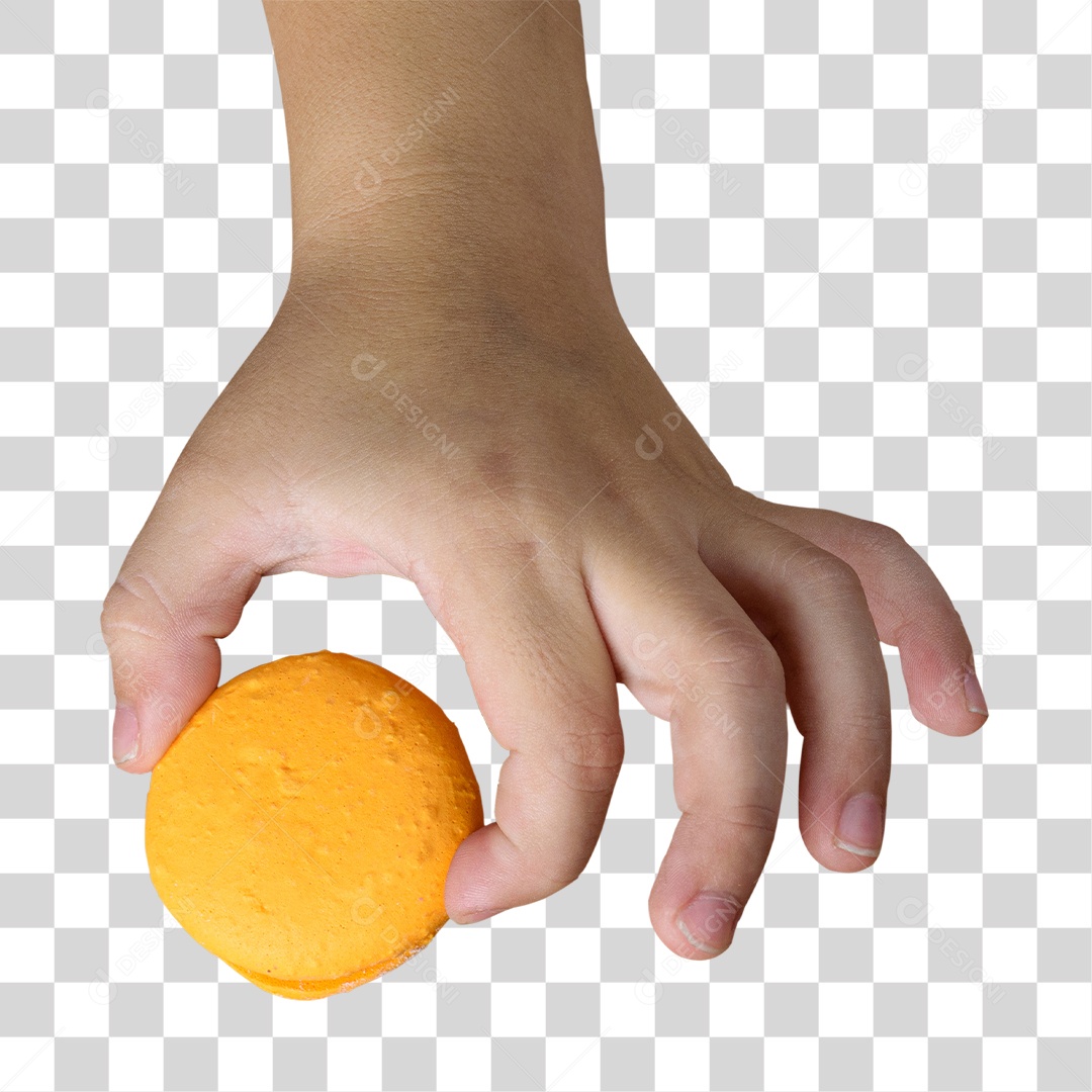 Mão Pegando Biscoito Macaron Amarelo PNG Transparente
