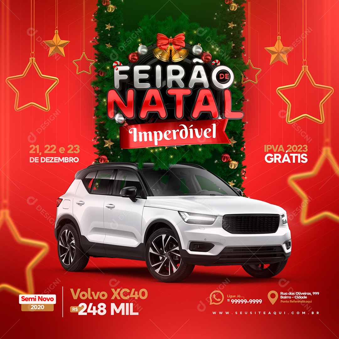 Post Concessionária Feirão de Natal Feed Social Media PSD Editável