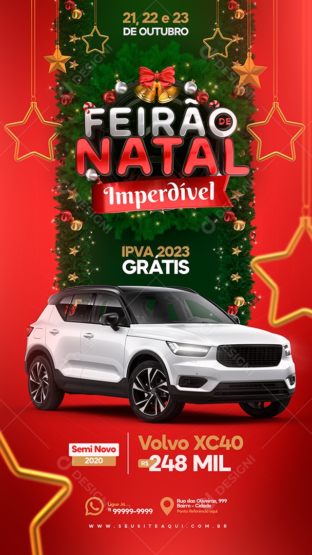 Post Concessionária Feirão de Natal Story Social Media PSD Editável