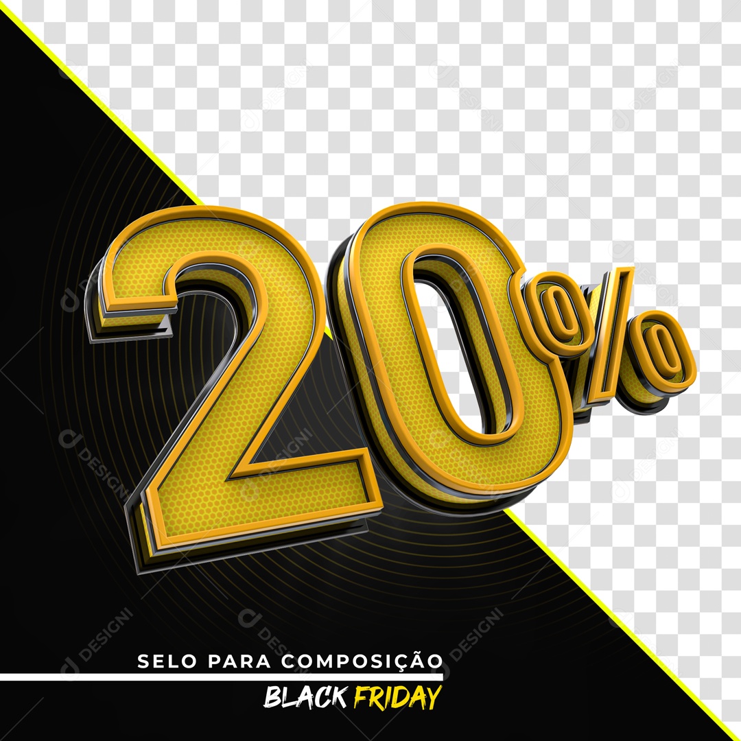 Selo 3D 20% Black Friday para composição PSD