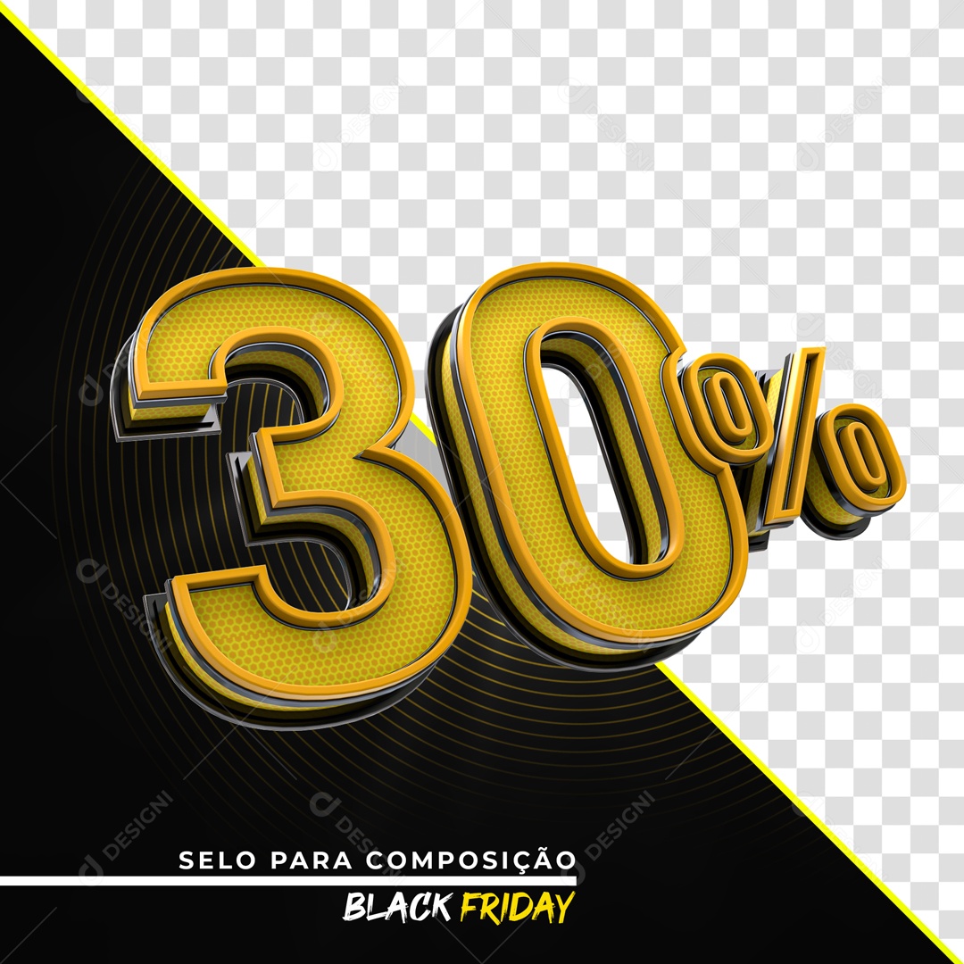 Selo 3D 30% Black Friday para composição PSD
