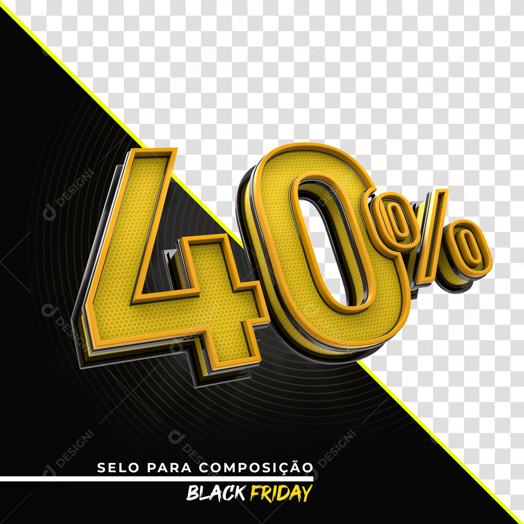 Selo 3D 40% Black Friday para composição PSD
