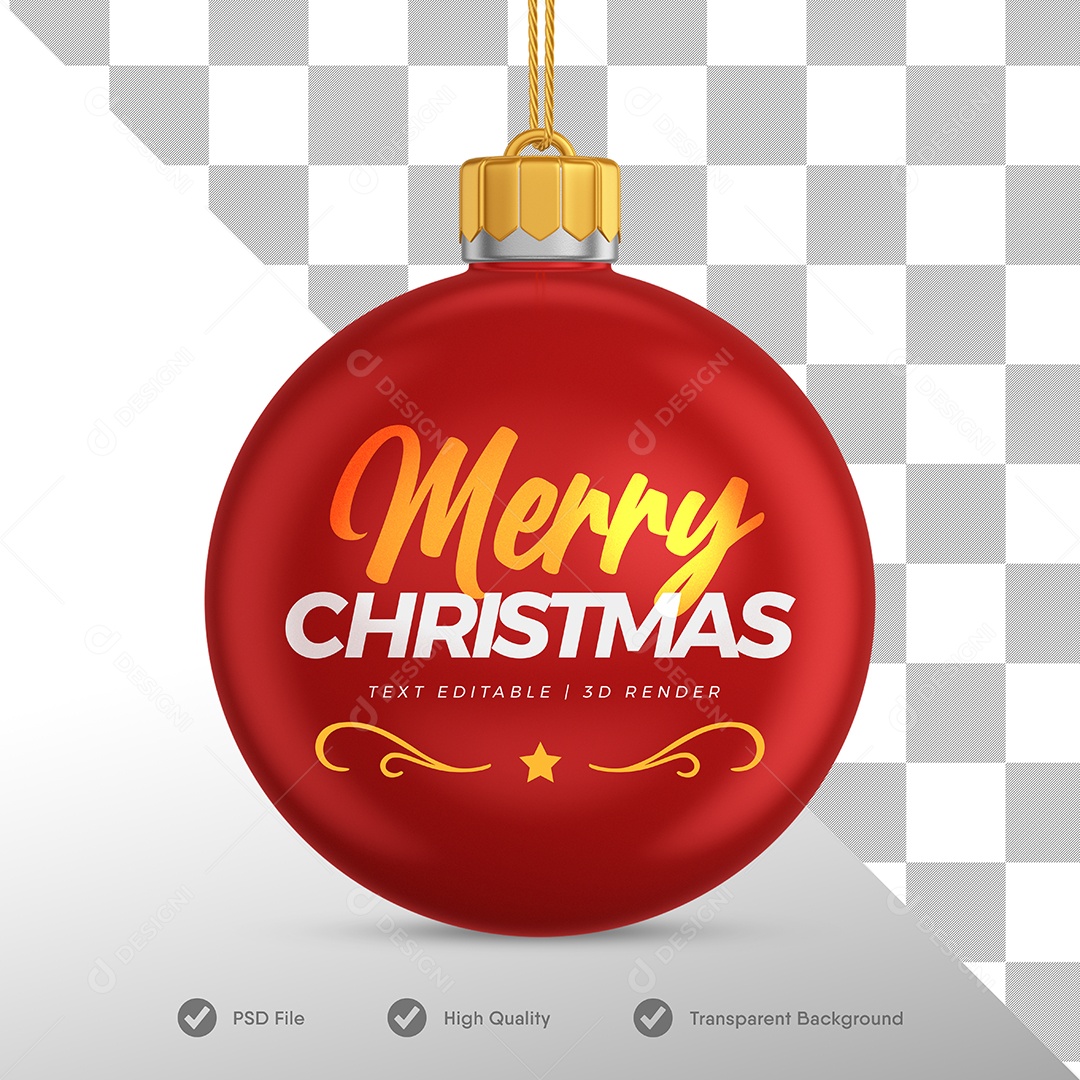 Christmas Decoration Red Ball 3D Element for Compositing PSD