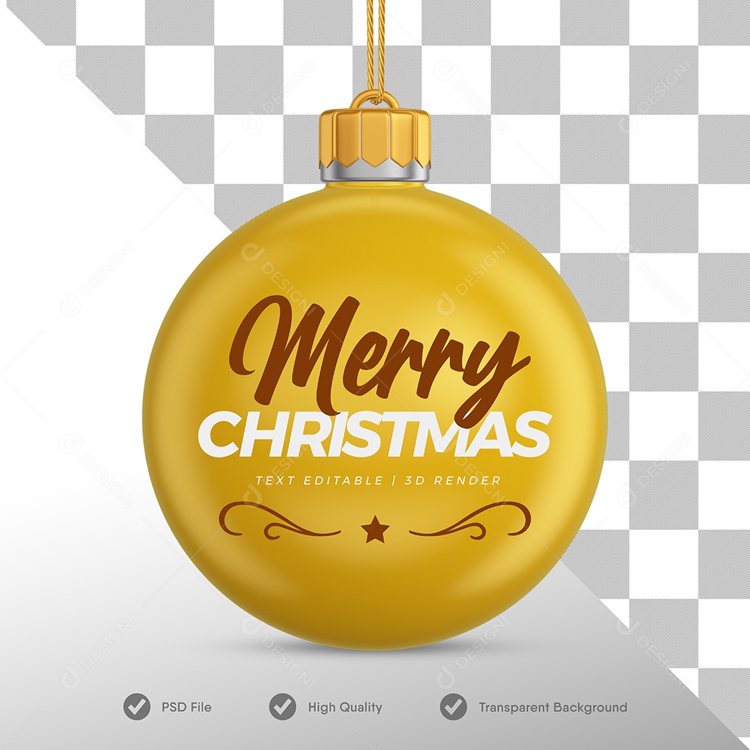 Bola Dourada de Decoração de Natal Elemento 3D para Composição PSD