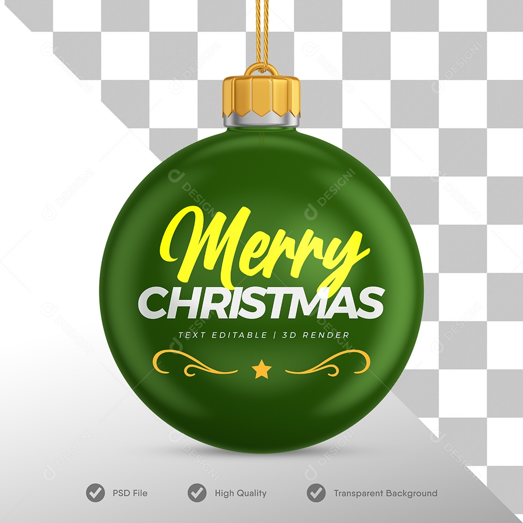 Christmas Decoration Dark Green Ball 3D Element for Compositing PSD