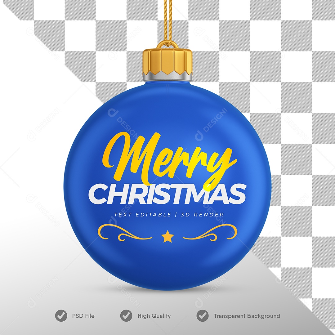 Bola Azul de Decoração de Natal Elemento 3D para Composição PSD