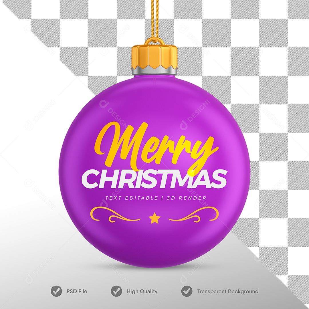 Bola Roxa de Decoração de Natal Elemento 3D para Composição PSD