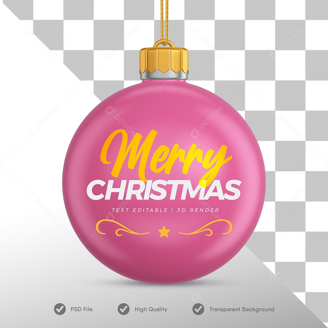 Bola Rosa de Decoração de Natal Elemento 3D para Composição PSD