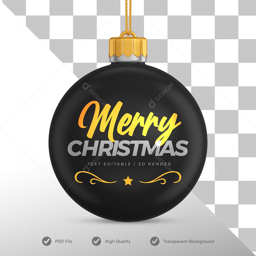 Bola Preta de Decoração de Natal Elemento 3D para Composição PSD