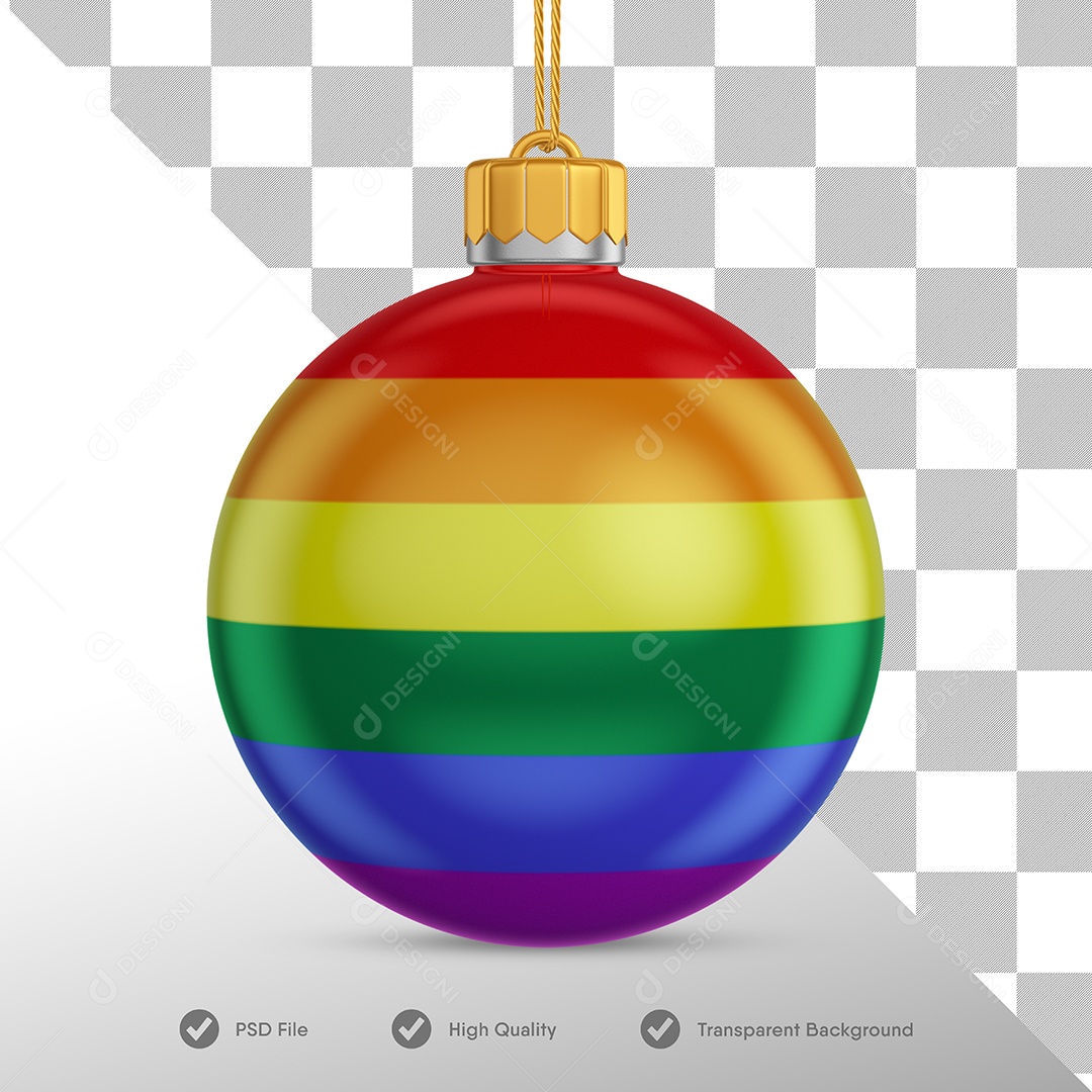 Bola do LGBTQIA+ Decoração de Natal Elemento 3D para Composição PSD