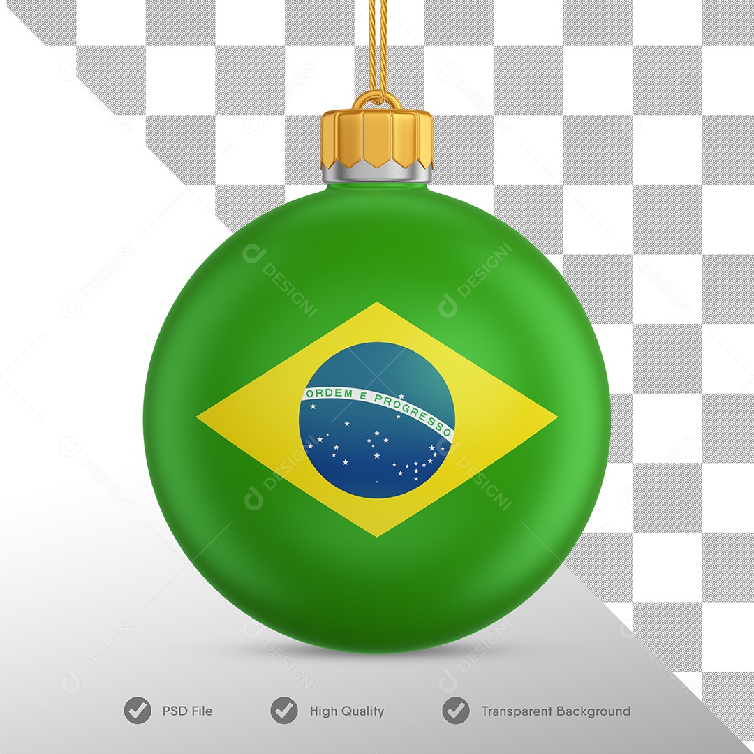 Bola do Brasil Verde Decoração de Natal Elemento 3D para Composição PSD