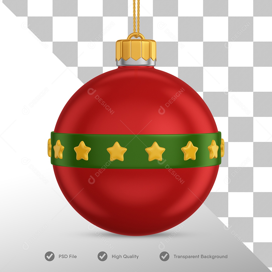 Bola de Natal Vermelho Elemento 3D para Composição PSD