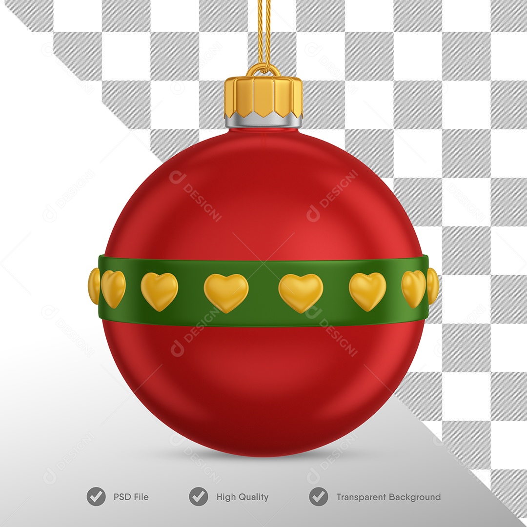 Bola de Natal Vermelho Elemento 3D para Composição PSD