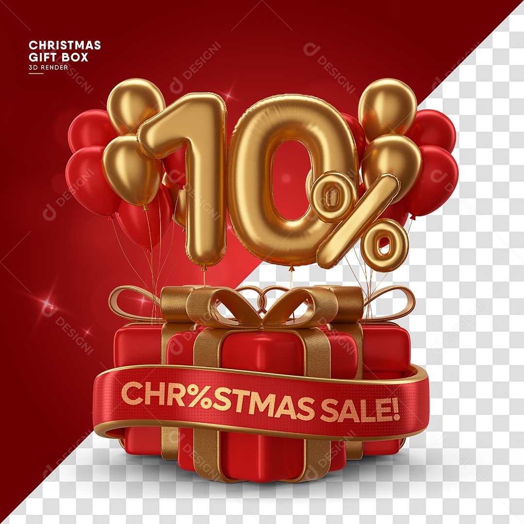 Número 10% de Desconto de Natal Elemento 3D para Composição PSD